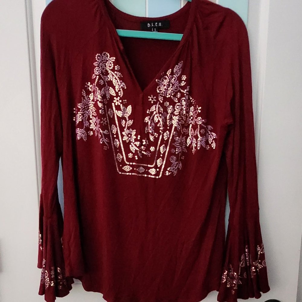 Women's Maroon Top by Bleu, Size S